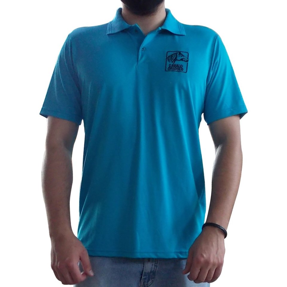 Camisa Polo Bordada Cavalo Crioulo Azul Ciano