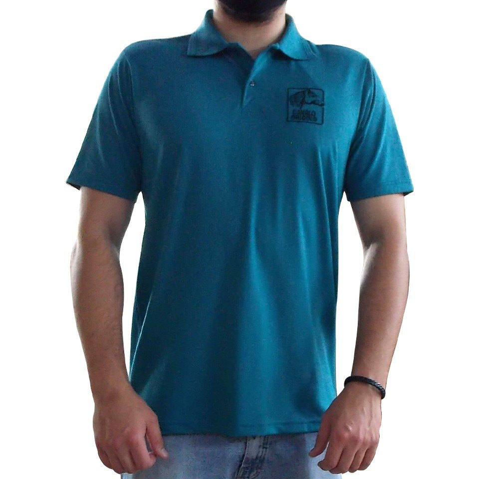 Camisa Polo Bordada Cavalo Crioulo Azul