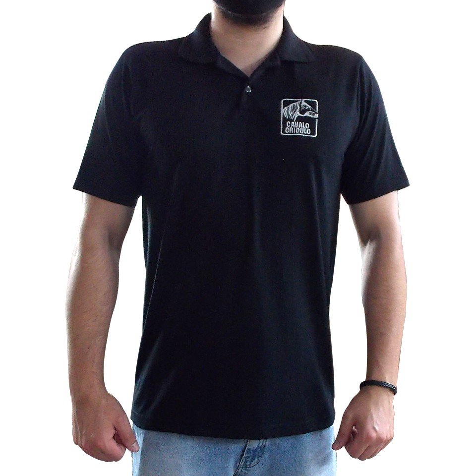 Camisa Polo Bordada Cavalo Crioulo Preta 