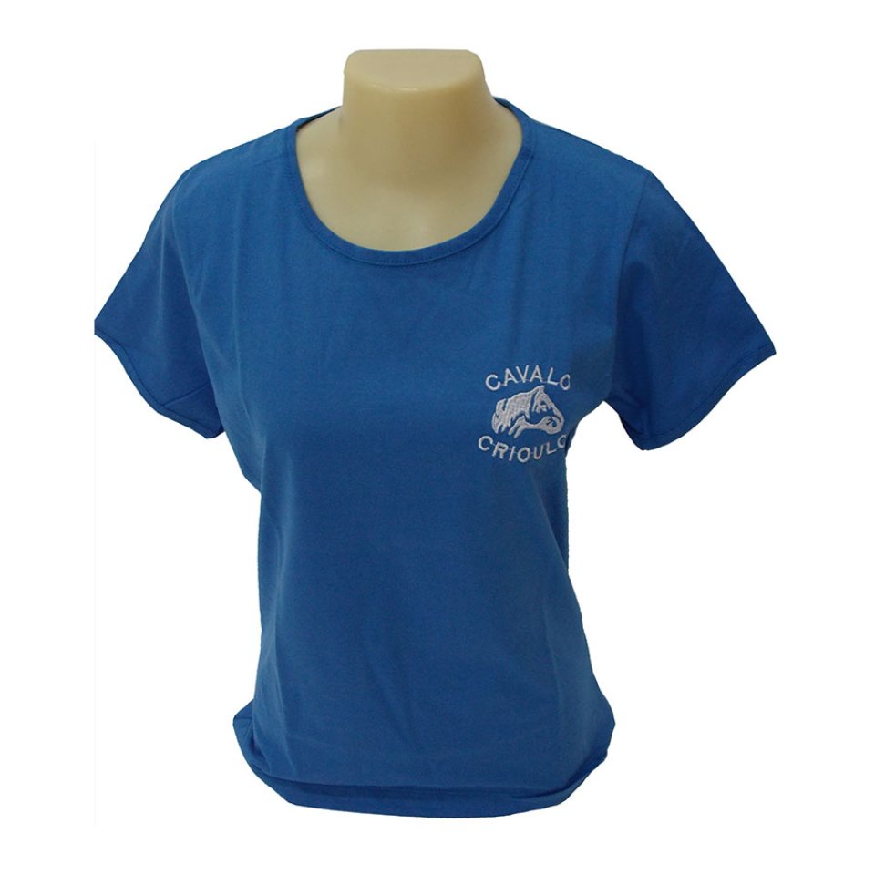 Camiseta Feminina  Bordada Cavalo Crioulo Azul